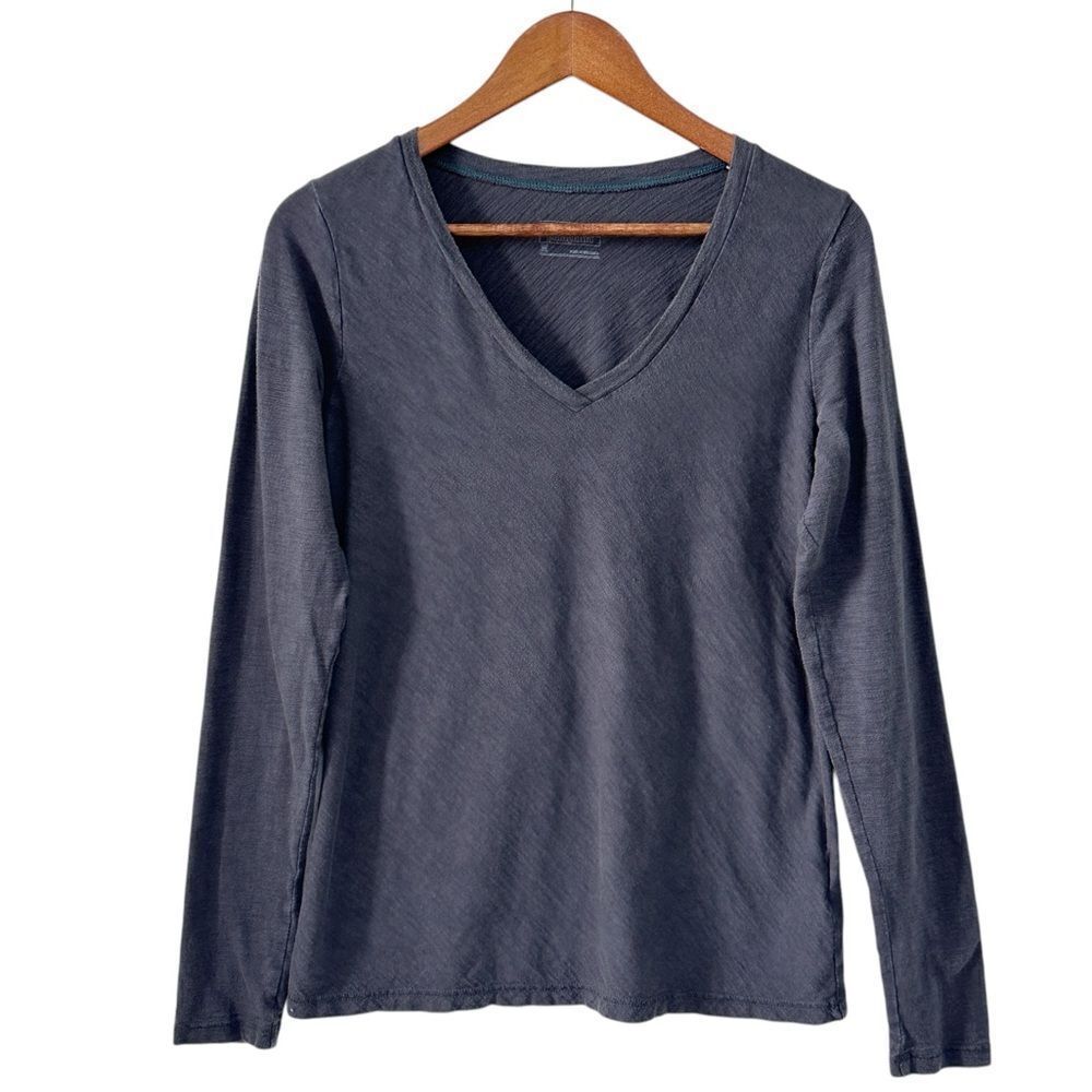 Patagonia Necessity Organic Cotton V-Neck Long Sleeve Top Gray Size Medium